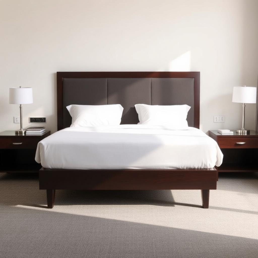 Bed with crisp white fitted bedsheet